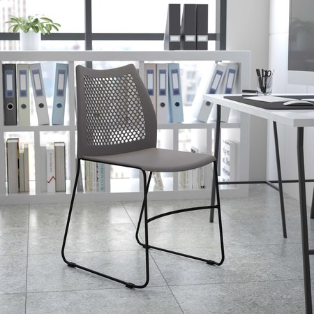 FLASH FURNITURE Gray Plastic Stack Chair RUT-498A-GY-GG